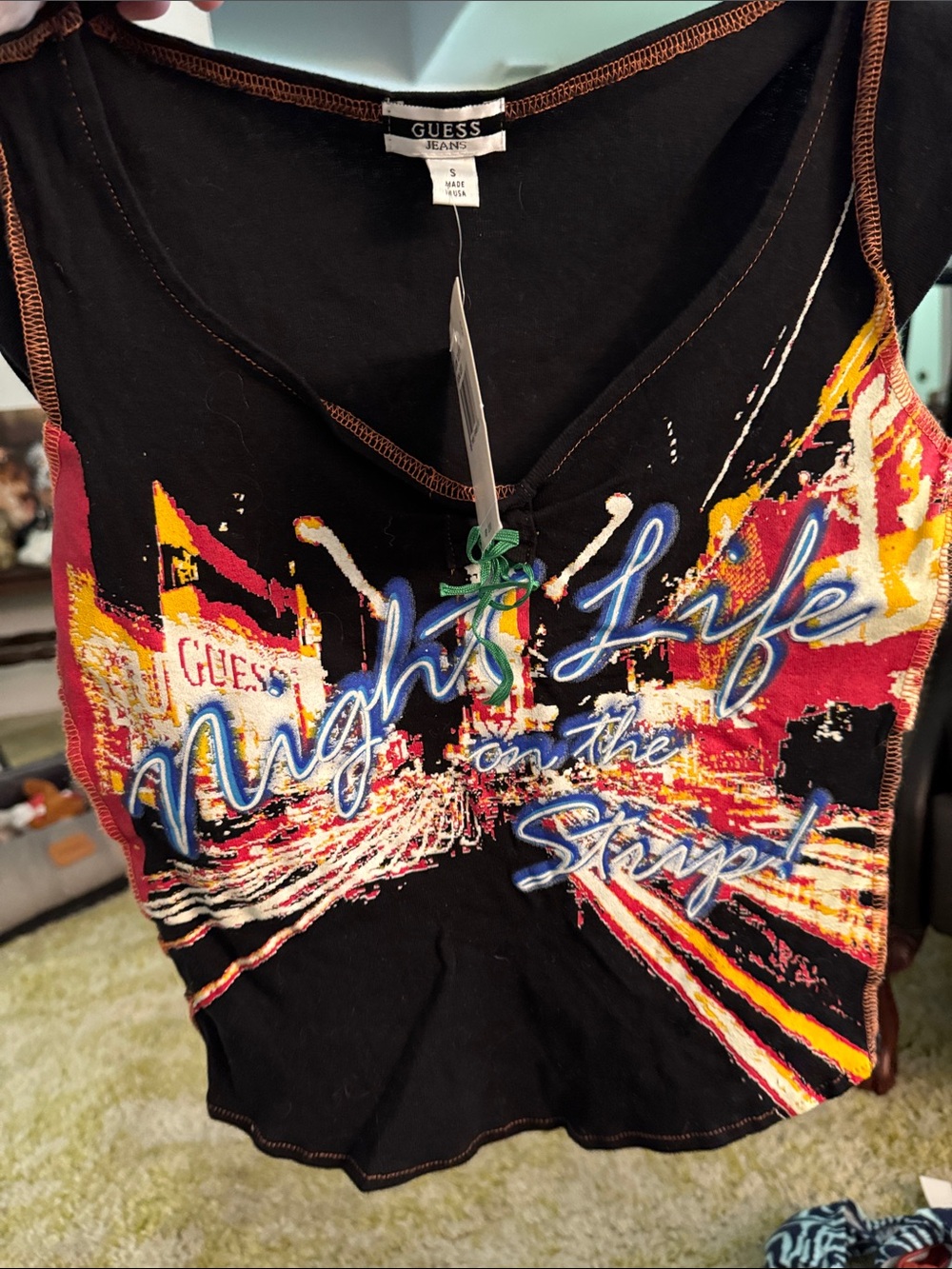 GUESS Black Graphic 'Night Life on the Strip' Tank Top
